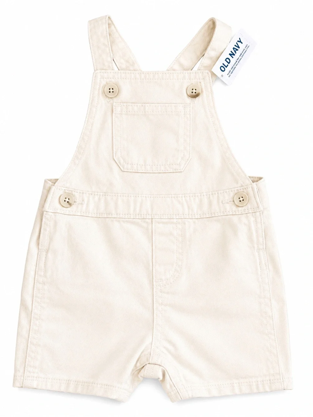 Old Navy Baby Cream Denim Shortall Overalls 6-12M Neutral Romper NWT